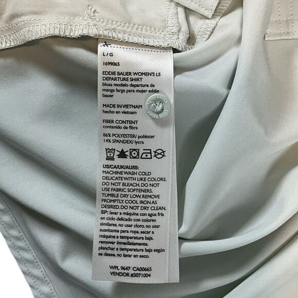 Eddie Bauer Long Sleeve NWOT Light Weight Button Down Blouse Light Mint Green Lg - Picture 12 of 14